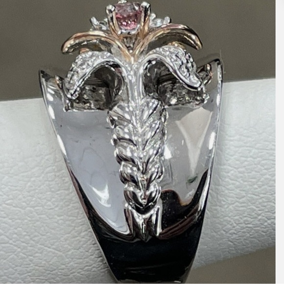 Vintage 925 Silver and Gold Floral Ring with Pink Gemstone - Picture 4 of 8